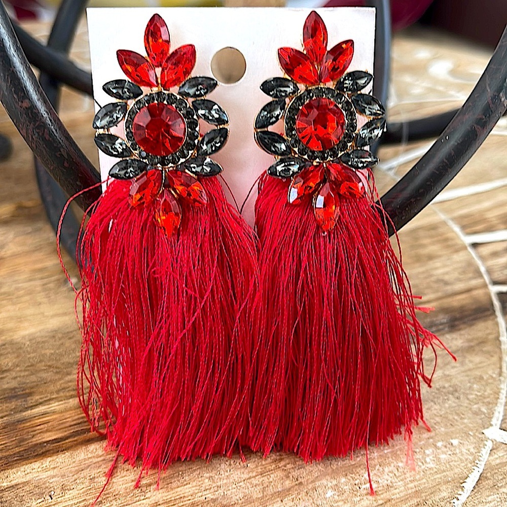 Gorgeous red tassel statement earrings